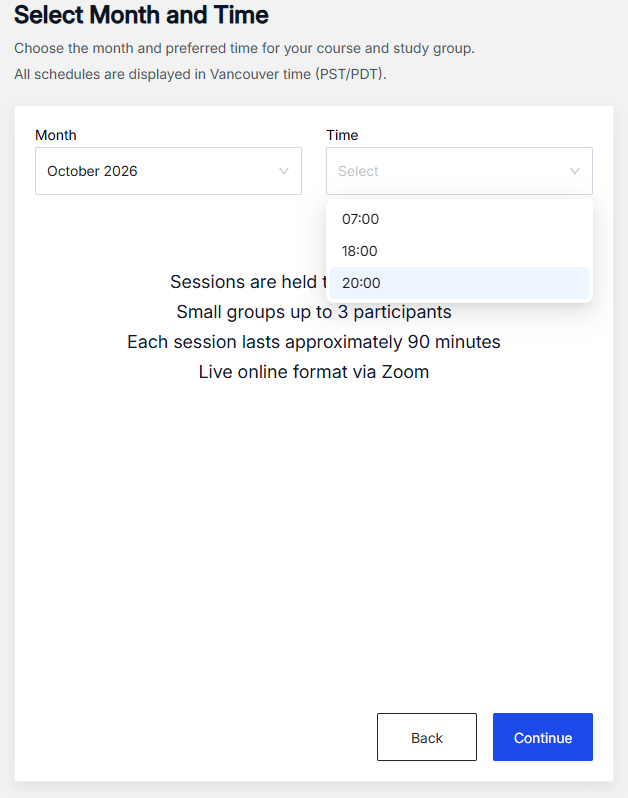 Advanced available course months